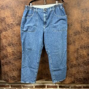 Lee 22W Petite Elastic Side Waist Blue Denim Jeans Vintage Western Large Pocket